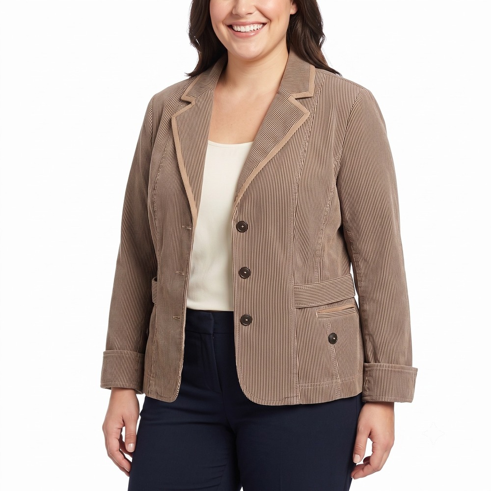 Ann Taylor LOFT Brown Tan Pinstripe Blazer Jacket Womens Size 14 Business Casual